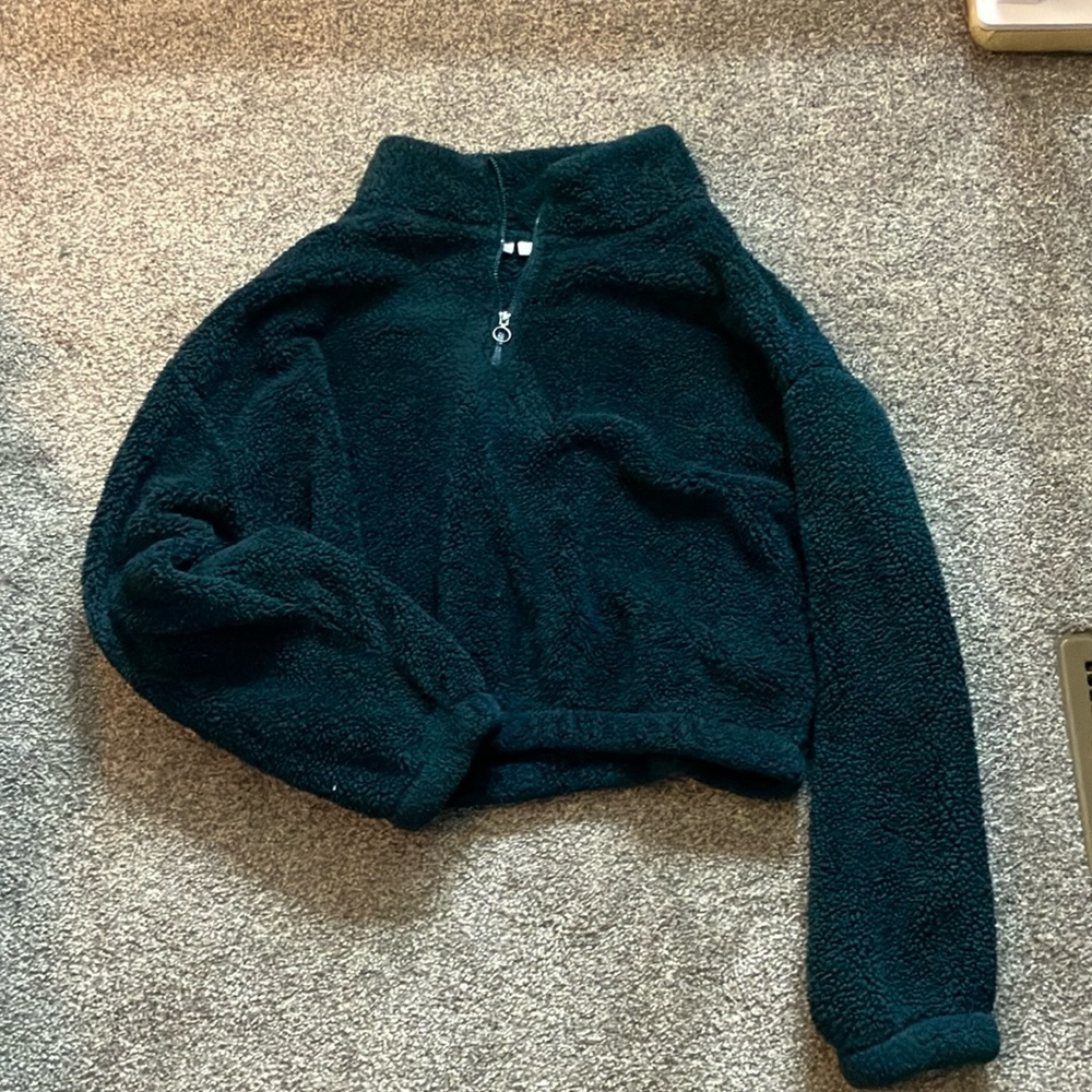 Forest green cropped sweater zip up
